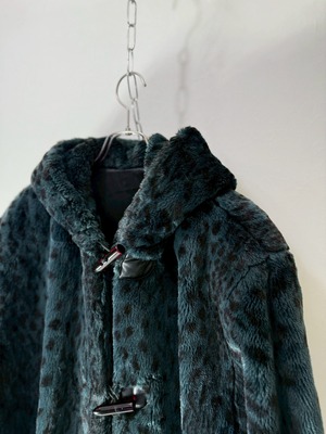 90’s Eur Abstract Leopard Faux Fur Hooded Coat