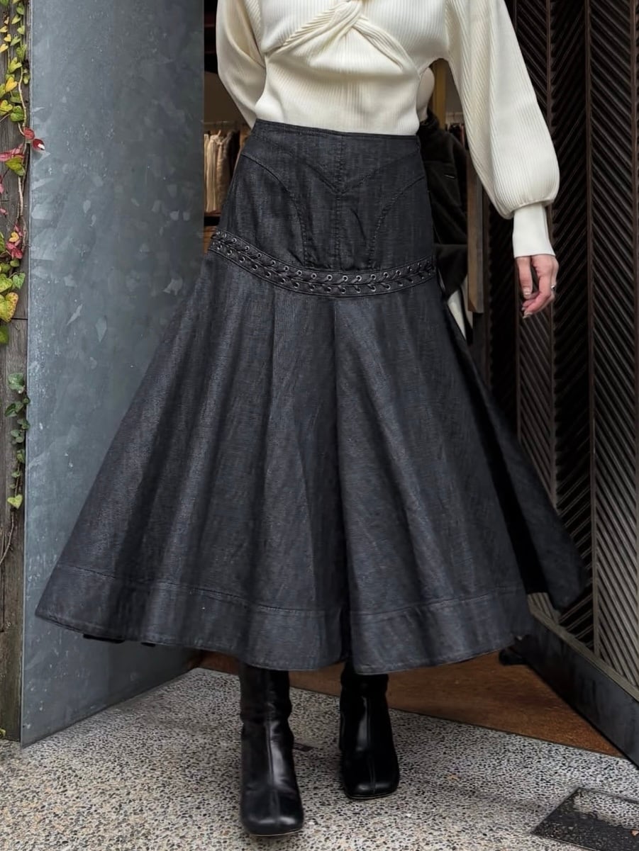 25AW】FETICO フェティコ / Lace up denim flare skirt / デニム