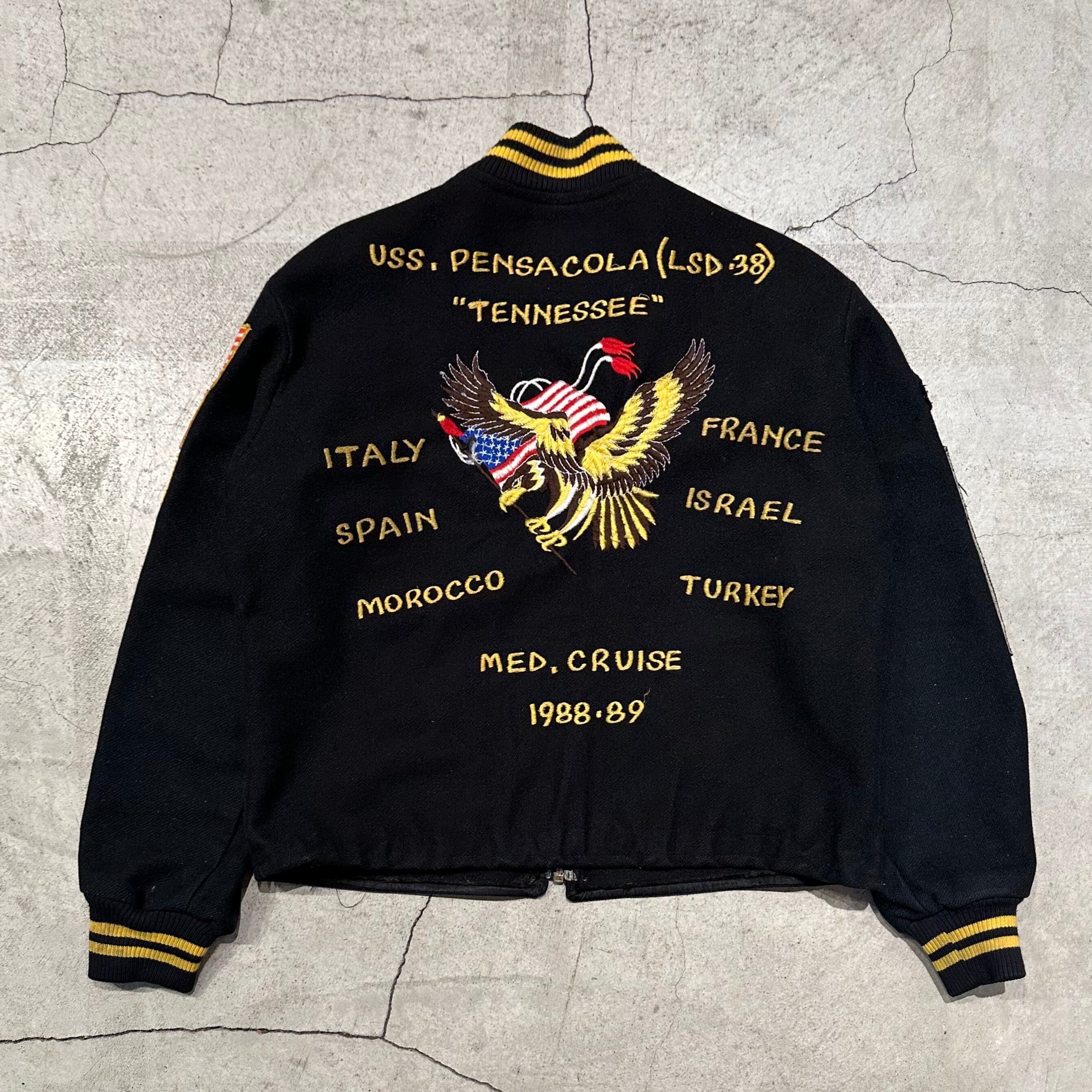50s souvenir jacket 別珍 スカジャン 昇龍 navy white | PAY ID