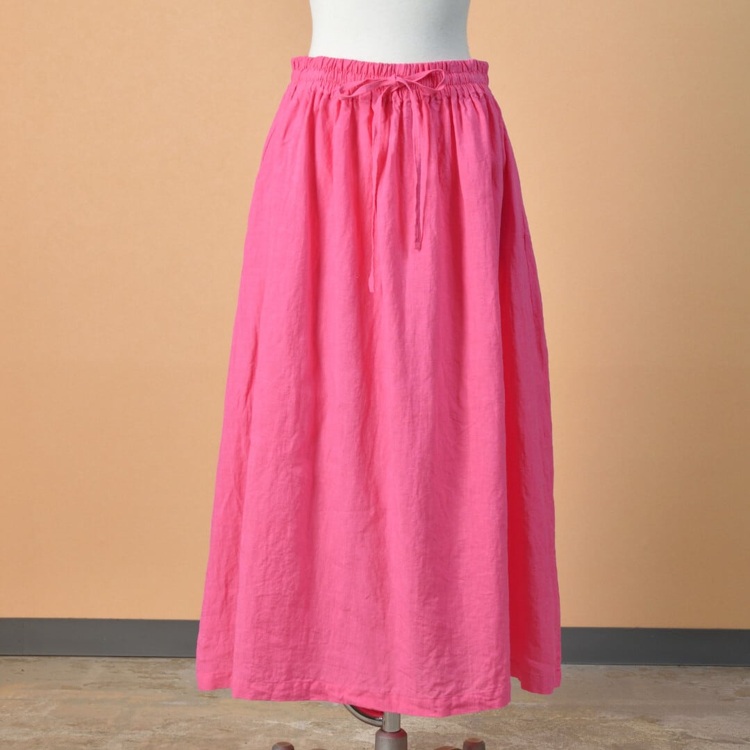 atelier naruse アトリエナルセ リネンギャザースカート・ピンク リネンをたっぷりと使ったスカートです【送料無料】