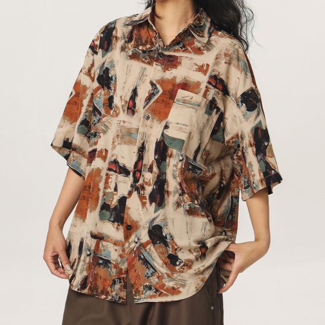 art print short sleeve shirt　アートプリント半袖シャツ　J0960