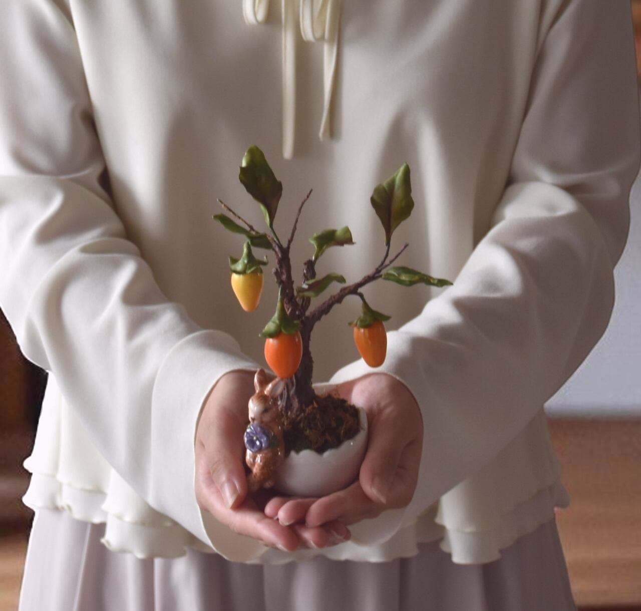 ◇粘土のお花◇ 柿【ロウヤガキ（老爺柿）】盆栽 S1289 | oldfantasy