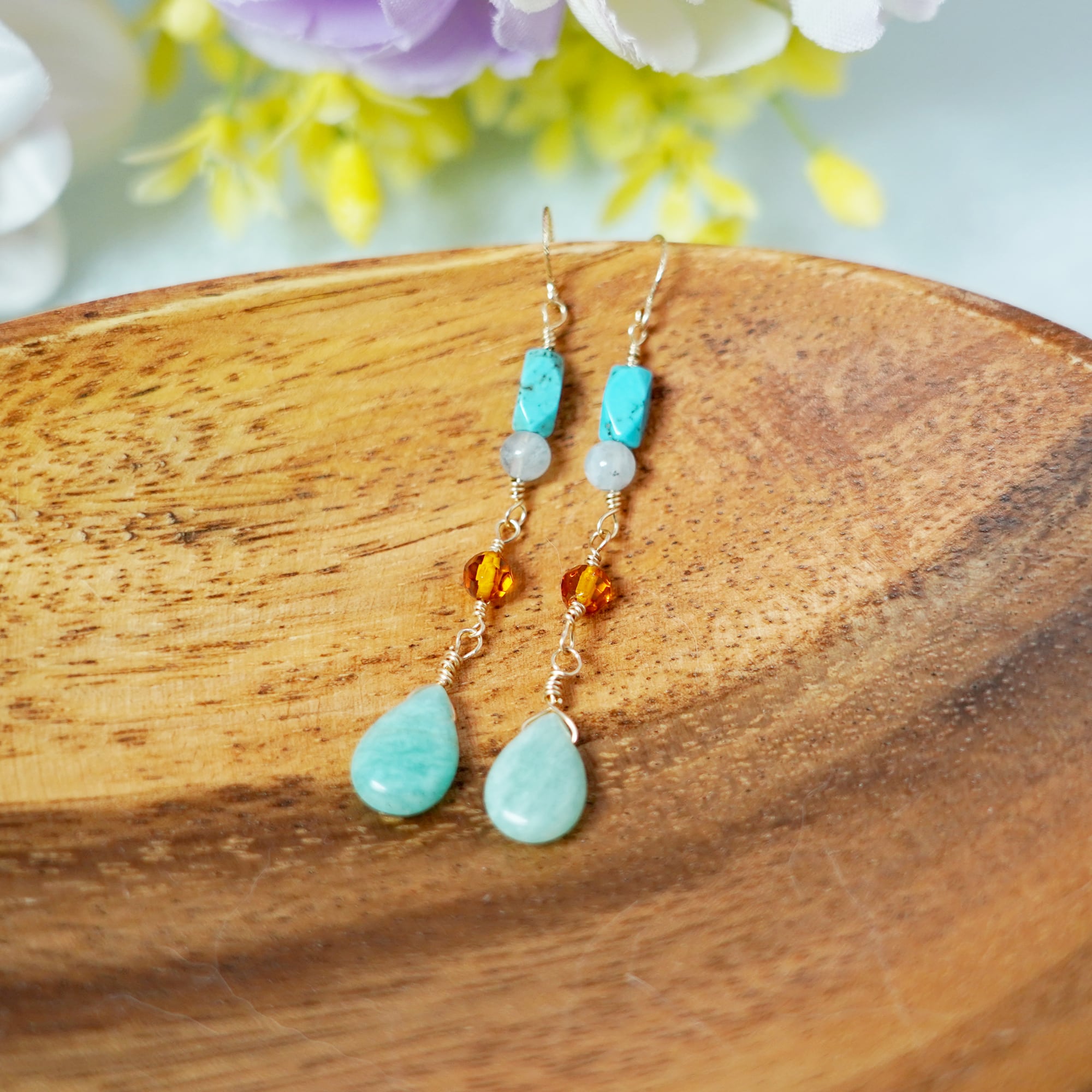 14kgfオレンジサファイア・ジルコンロングピアス/イヤリング 14kgf