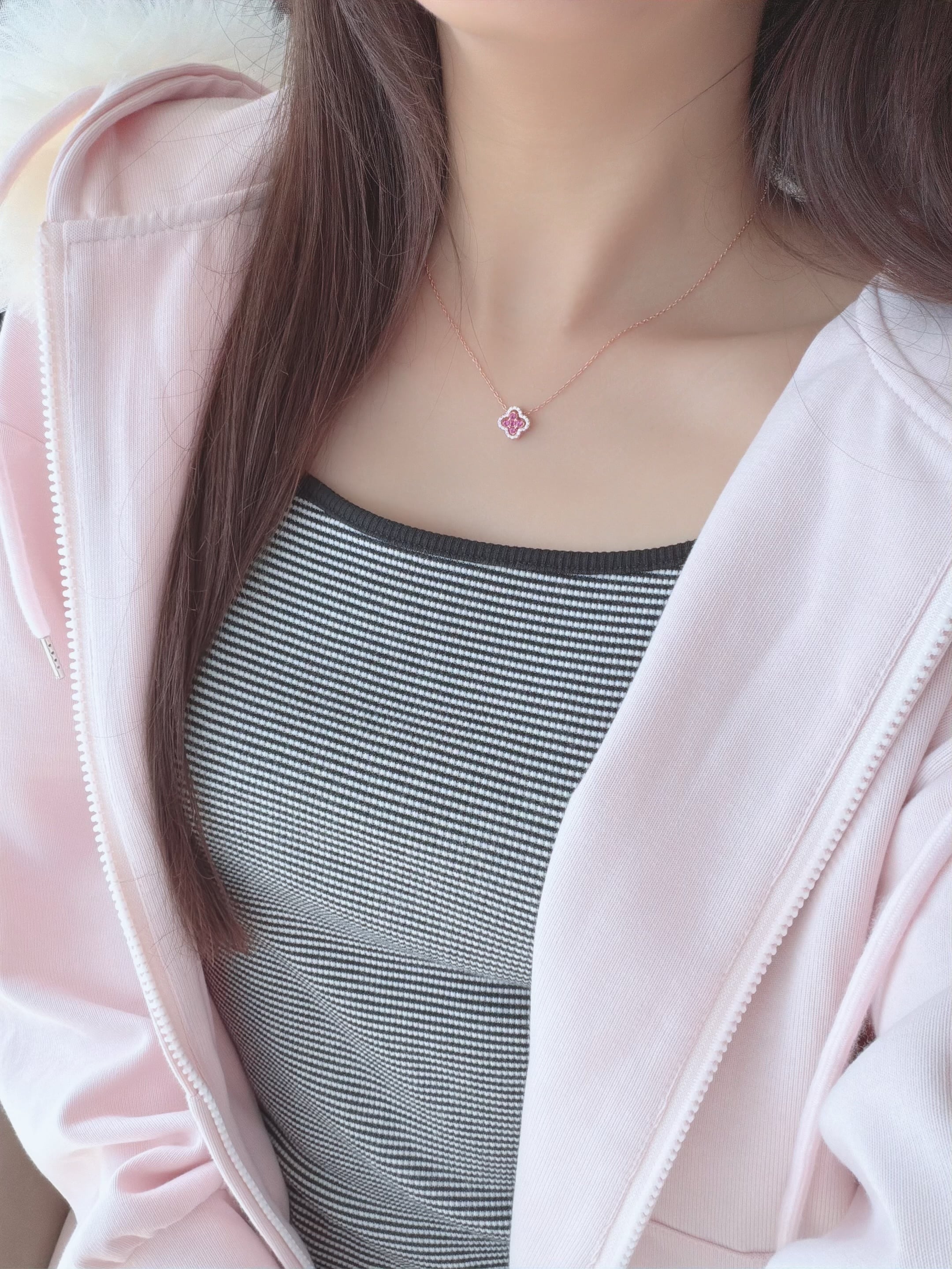 mini clover flower necklace Ruby | SASSY ANGEL