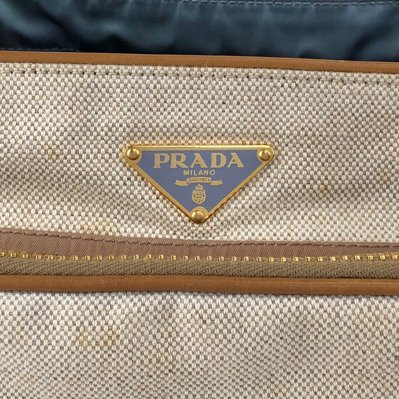 PRADA プラダ トートバッグ ベージュ ブルー トライアングルロゴ
