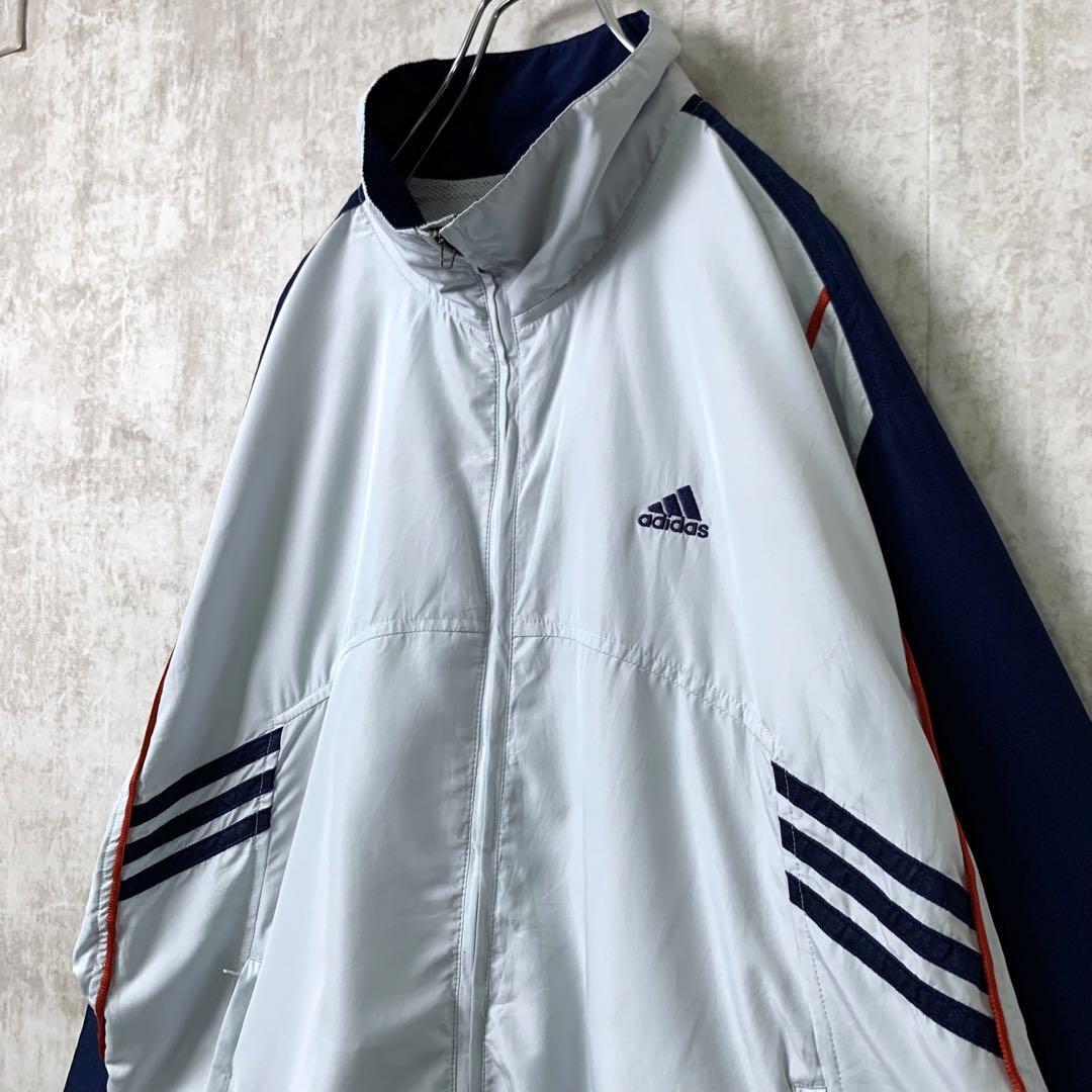 00's adidas ビッグロゴ プルオーバー ジャケット ピステ ネイビー