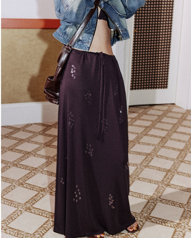 スパンコールギャザーロングスカート　S25606