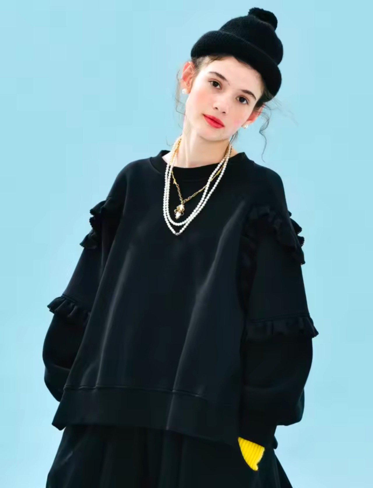 imakokoni オリジナルブラックカラーデザイントップス 255229