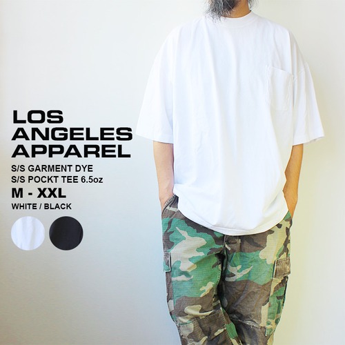 【la-1809gd】LOS ANGELES APPAREL ロサンゼルスアパレル ロスアパ 1809GD 6.5oz ガーメントダイ ポケットTシャツ半袖 MADE IN USA / ビッグシルエット Tシャツ
