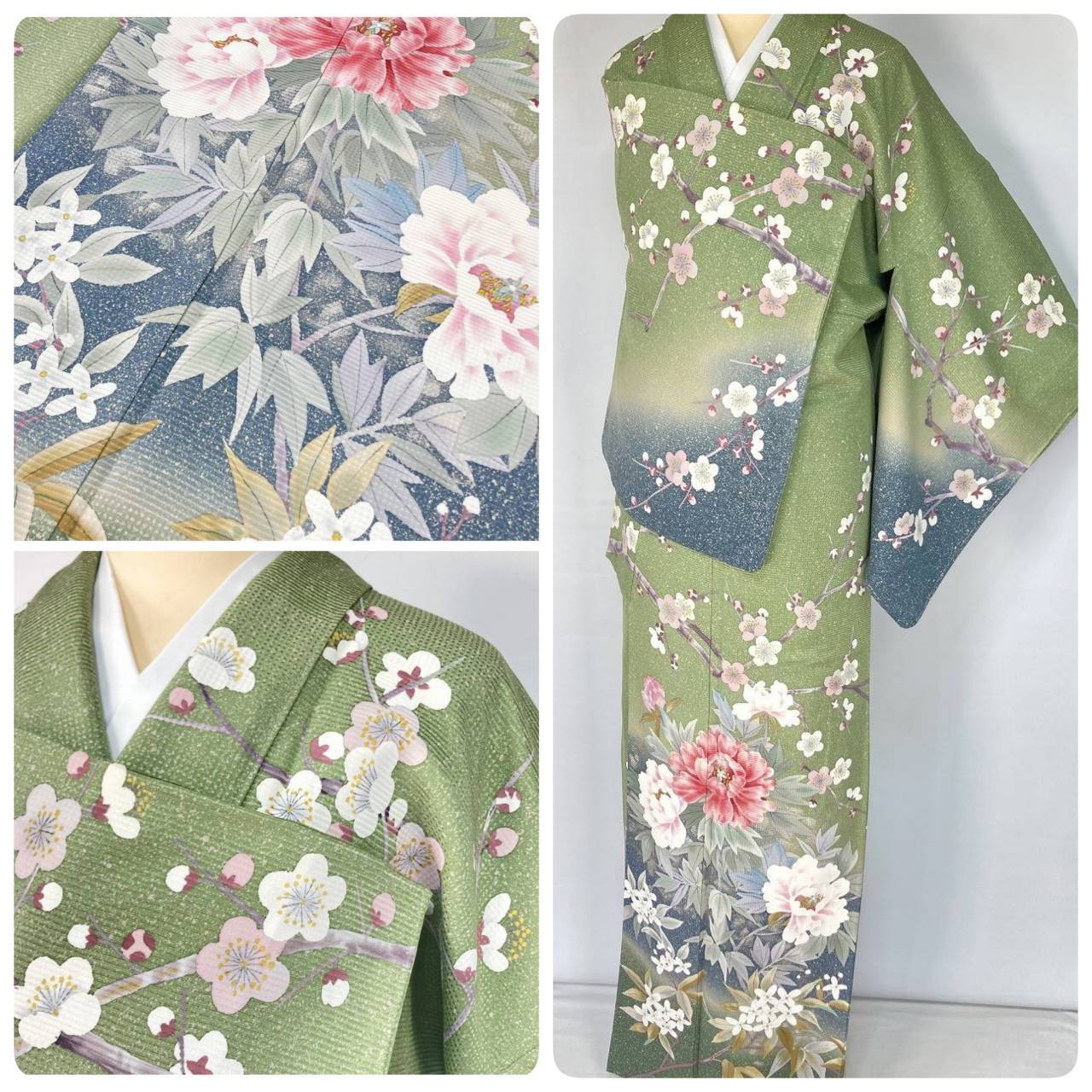 有松絞り【浴衣】広衿 花 流水 有松鳴海絞り 夏着物 綿 紺 白 105