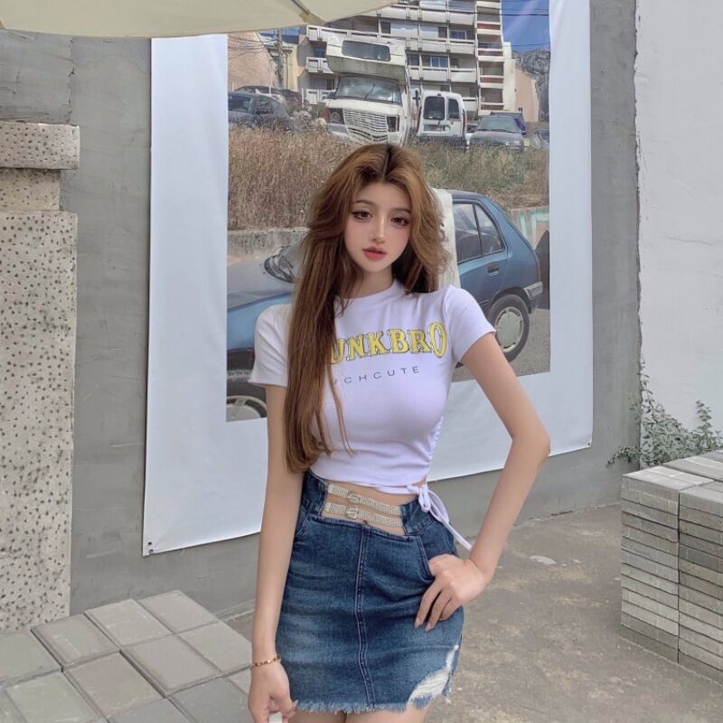 Tシャツ バンドショートホワイトトップス サマー 夏物 ブラックストロベリース93652458597