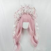 ♡【全5色】MAID 3way マシュマロリボンの夢色フリルレースヘッドドレス＋ヴェールセット winered ♡