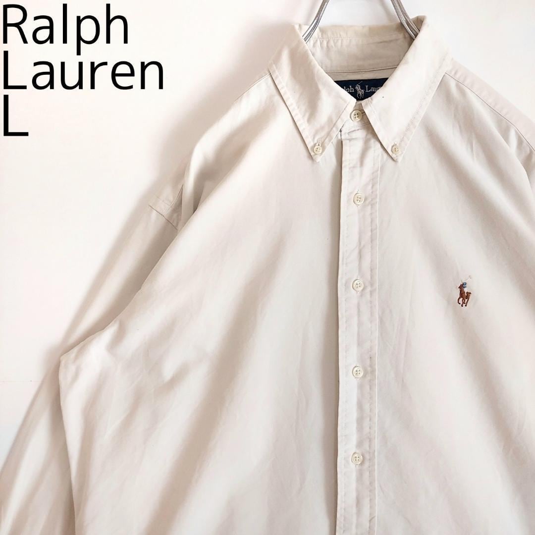 【即完売】ラルフ ローレン☆無地 刺繍 ワンポイント BDシャツ L ホワイト