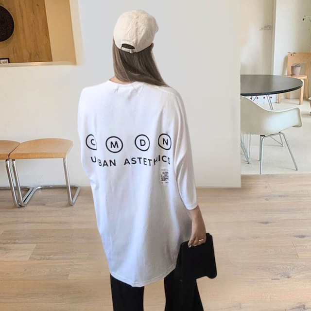 Y-4678　2025夏新作♡CMDNサークルプリント半袖Tシャツ　ホワイト　0717