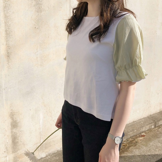 【綿100%】大人可愛い フリル袖ブラウス｜モスグリーン｜画像2