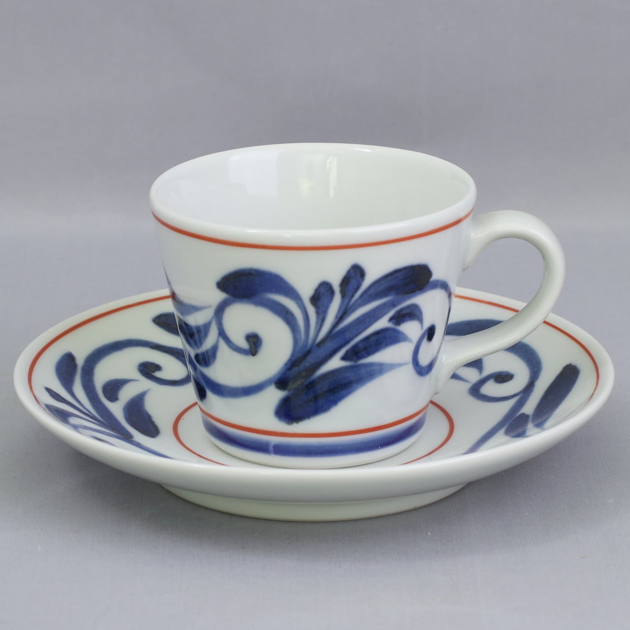 砥部焼 千山窯 そば型コーヒーC／S 赤線唐草