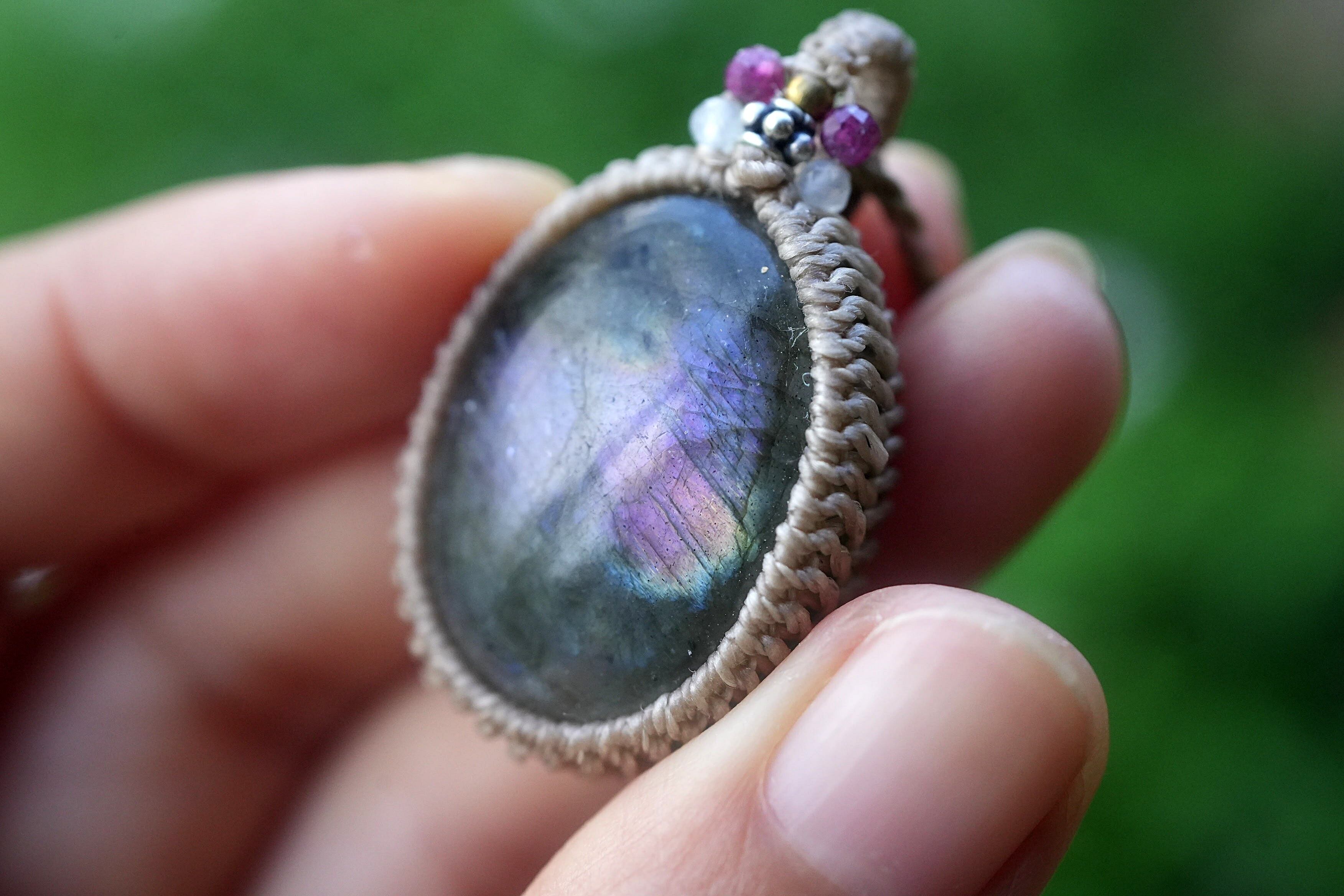 蒼と紫★マルチパープルラブラドライト マクラメネックレス1791