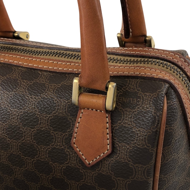 CELINE セリーヌ マカダム ショルダーバッグ ブラウン ブラゾン型押し PVC ミニボストン vintage ヴィンテージ オールド 8ugiwc