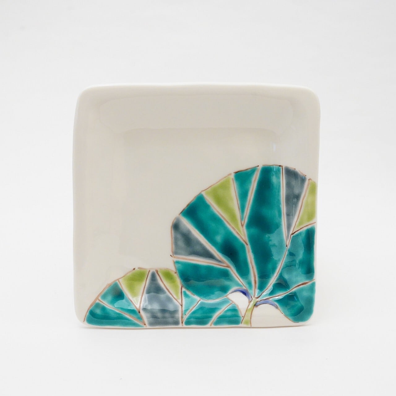 【色絵遊 小高裕子】角皿中 ふきの葉 56-A