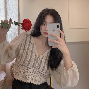 【韓国通販 dgo】lantern sleeve v-neck short cardigan（A1071）