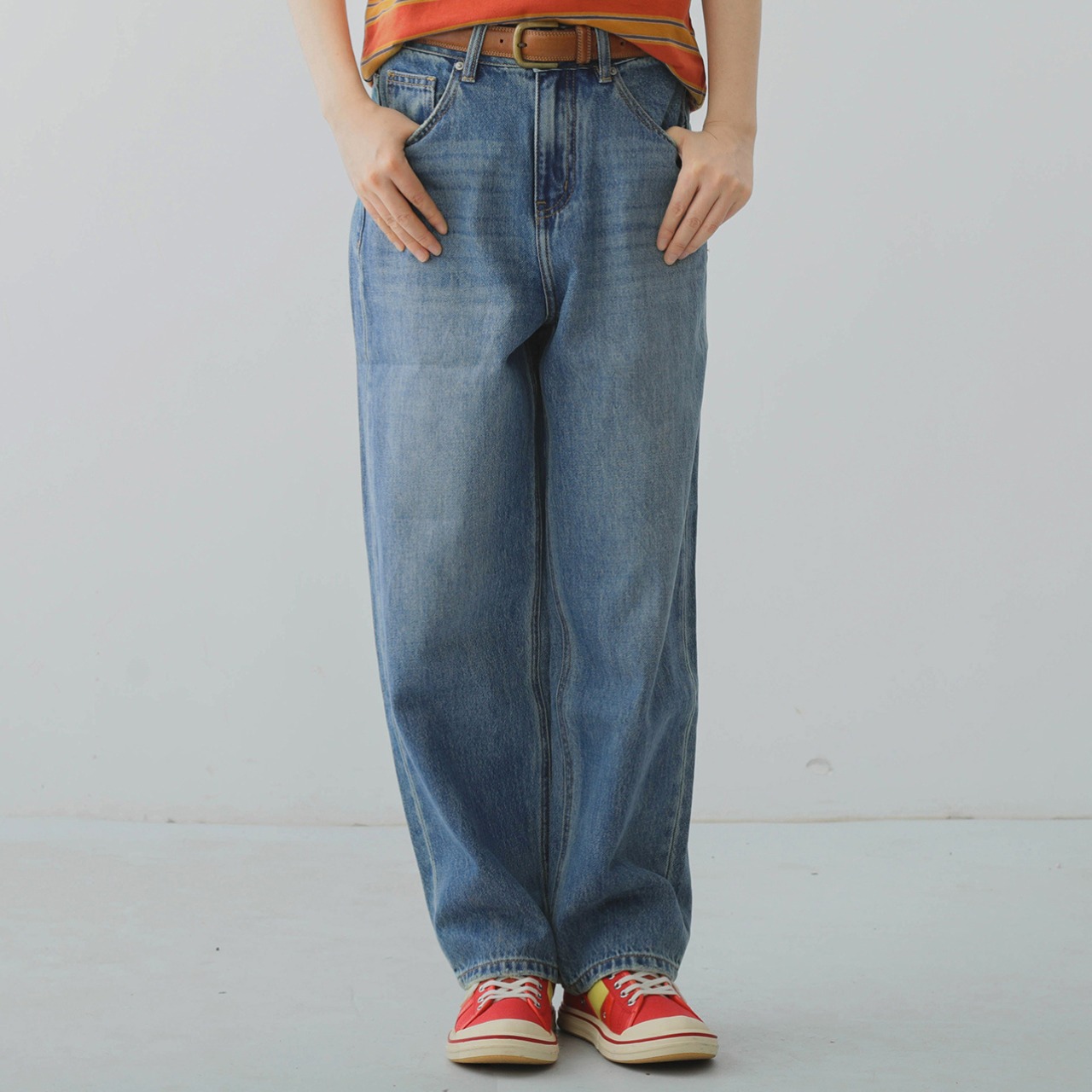 ストレートワイドフルレングスデニムパンツ   F0131 - 1