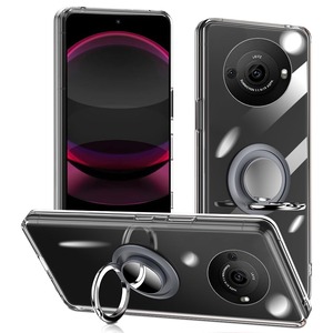 【人気】対応 AQUOS R8 Pro ケース SH-51D リング付き 透明 アクオス R8 Pro ケース リング クリア シリコン 薄型 スタンド機能 耐久 滑り止め（AQUOS R8 Pro クリア）