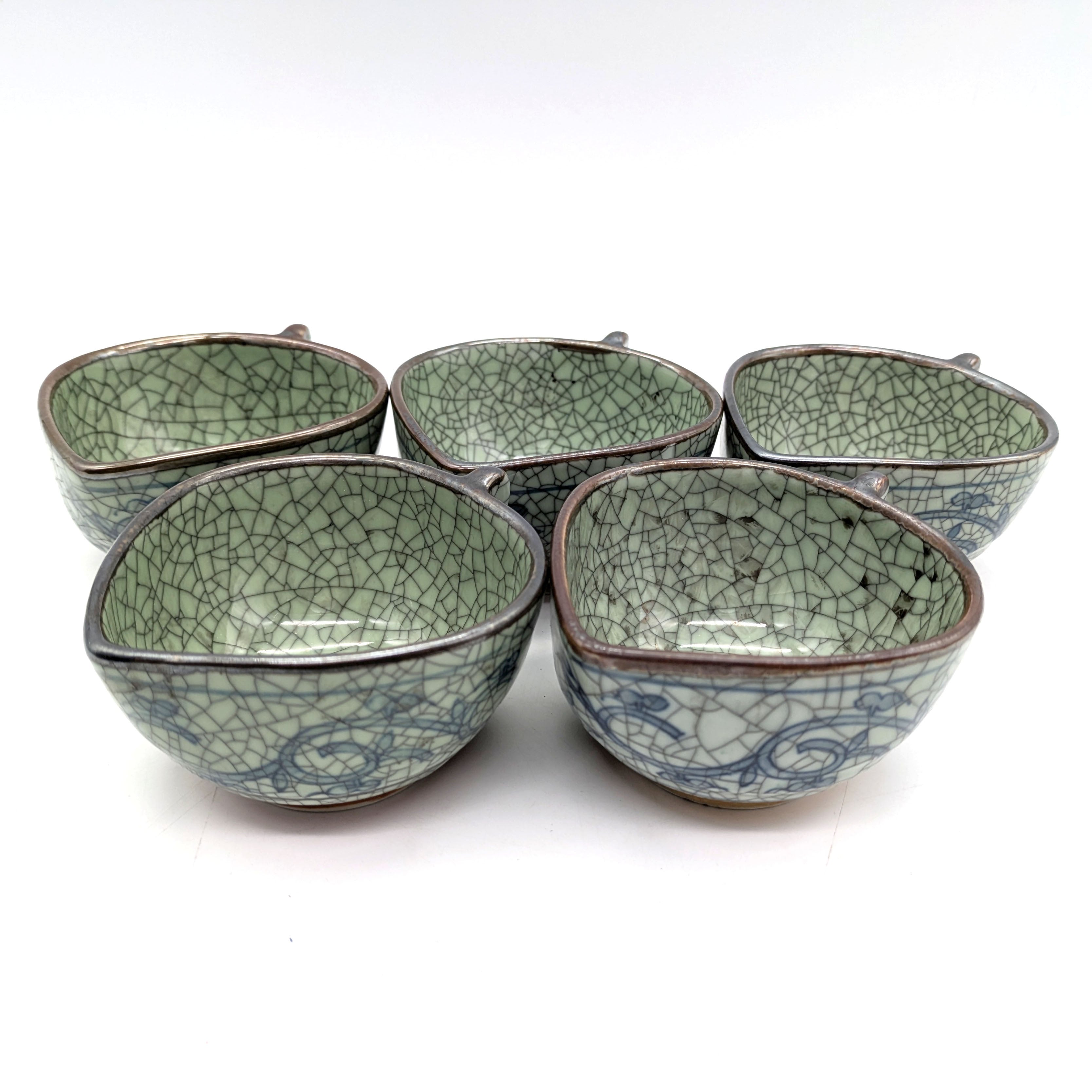 翠泉・緑彩唐草・果物型・小鉢・和皿・和食器・5客揃・No.241216-36