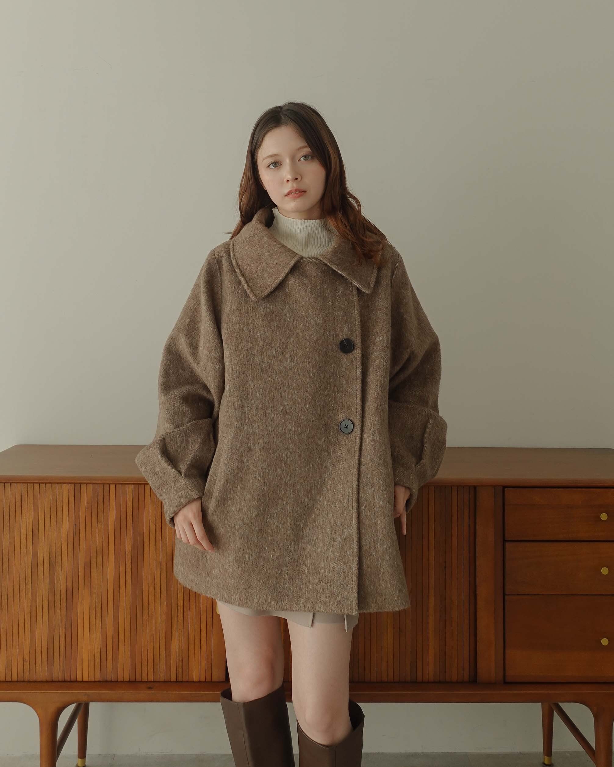 AM470901 shaggy stand collar middle coat【re stock】【一部  