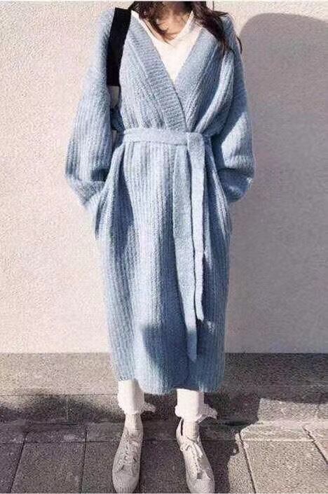 ウエストリボンロングニットカーディガン