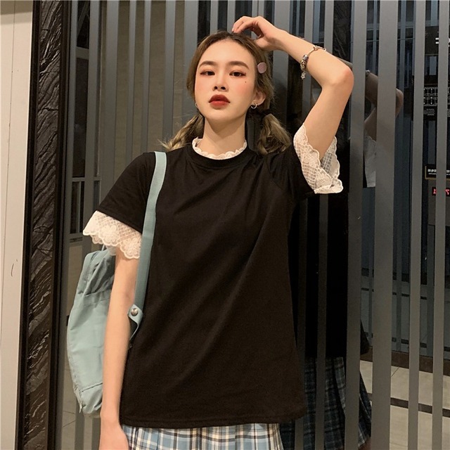 レースレッドルーズ薄手Tシャツ YY-ファッション72671663576