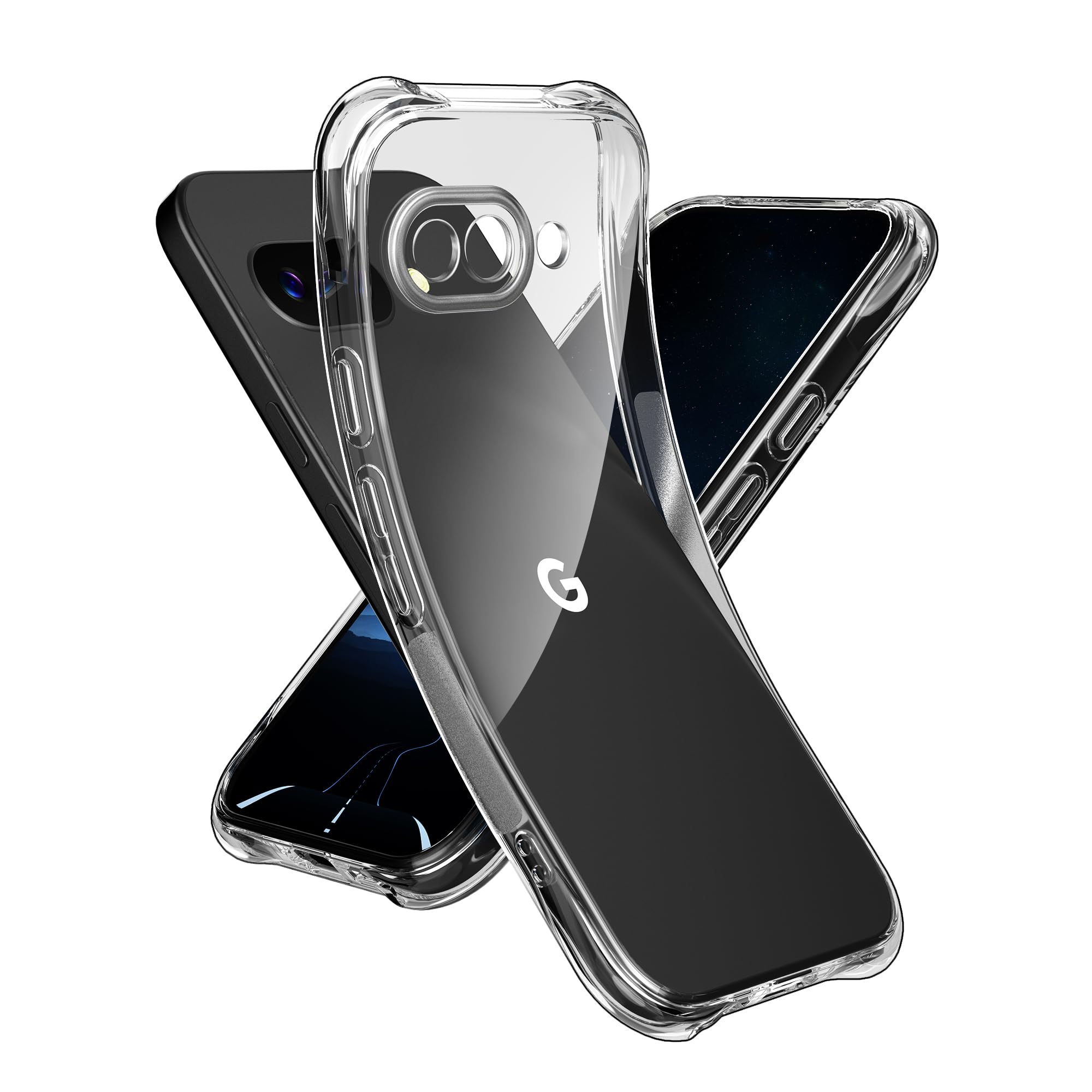 ONES Google Pixel 9a 用ケース HD全透明 【米軍MIL規格 超耐衝撃】 エアバッグ、滑り止めマットバンパー 画面 · レンズ保護、ストラップホール 薄型 超軽量 衝撃吸収 HQ・TPU クリア カバー