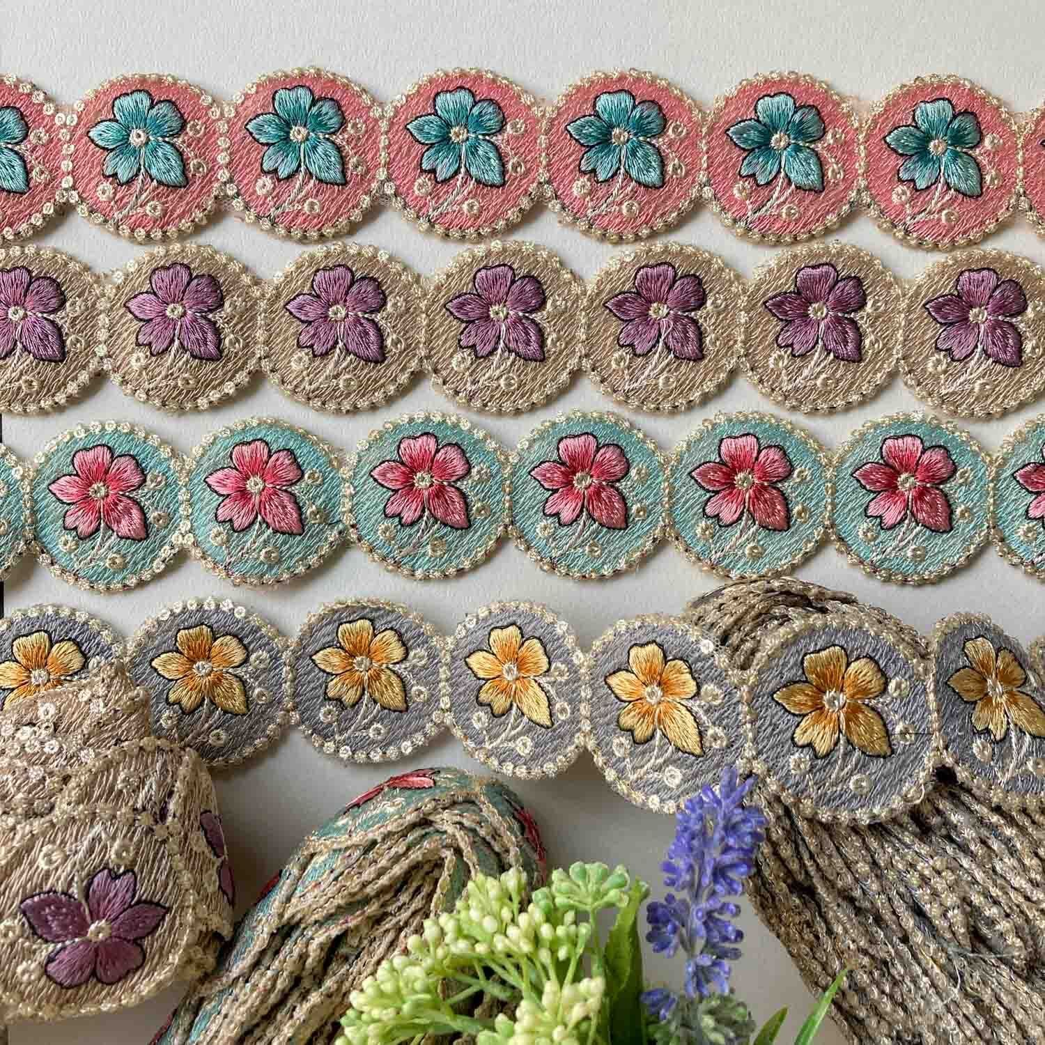 一輪花の丸モチーフインド刺繍レース（50cm〜） | Dua-アクセサリー