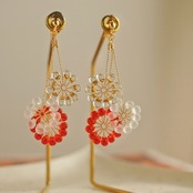 1,2月限定カラー 「ざくろシリーズ」花火さん　小枝耳飾り　ワイヤーアクセサリー