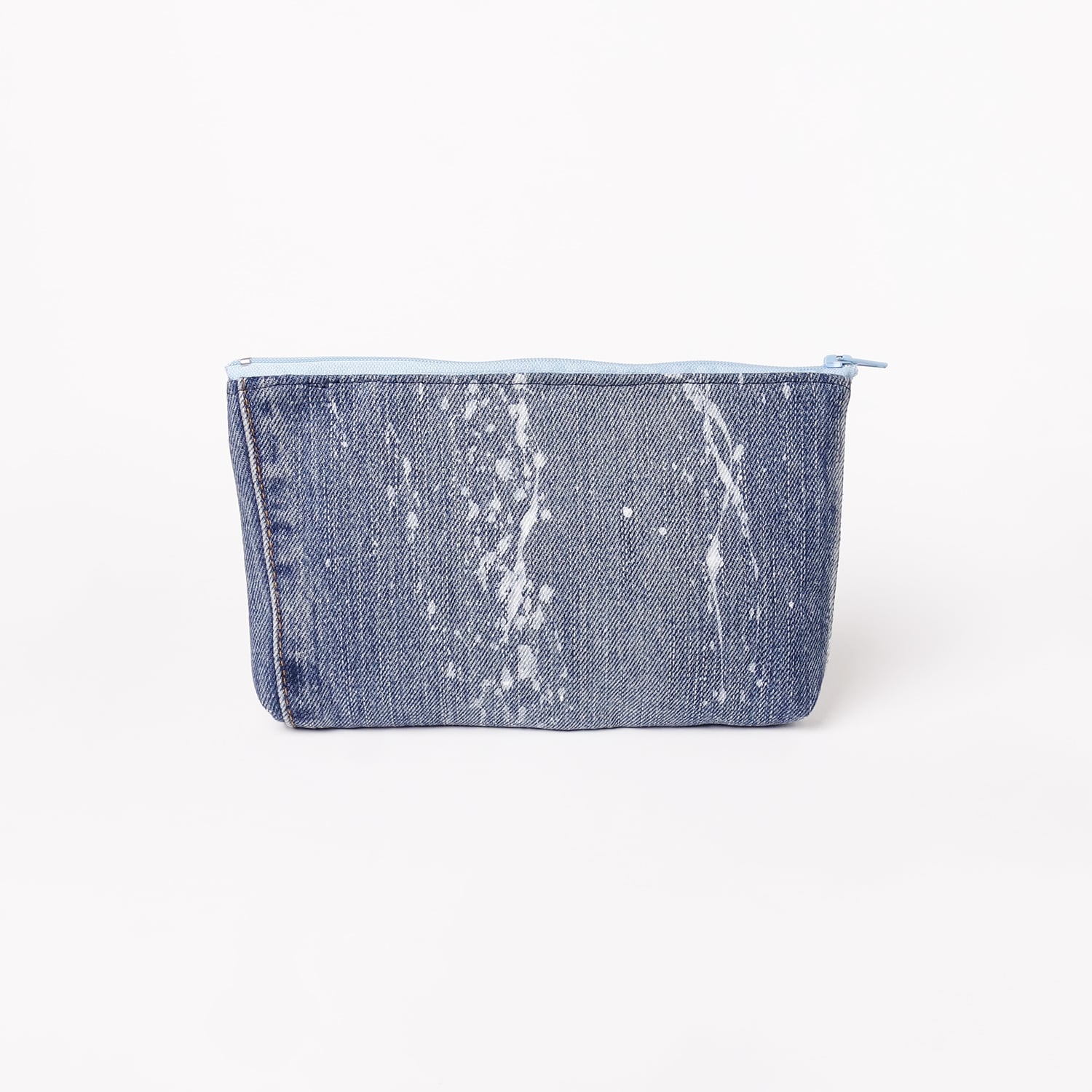 ペイントデニムポーチ 英字内布 ハンドメイド 12×20cm | DENIMCLUB