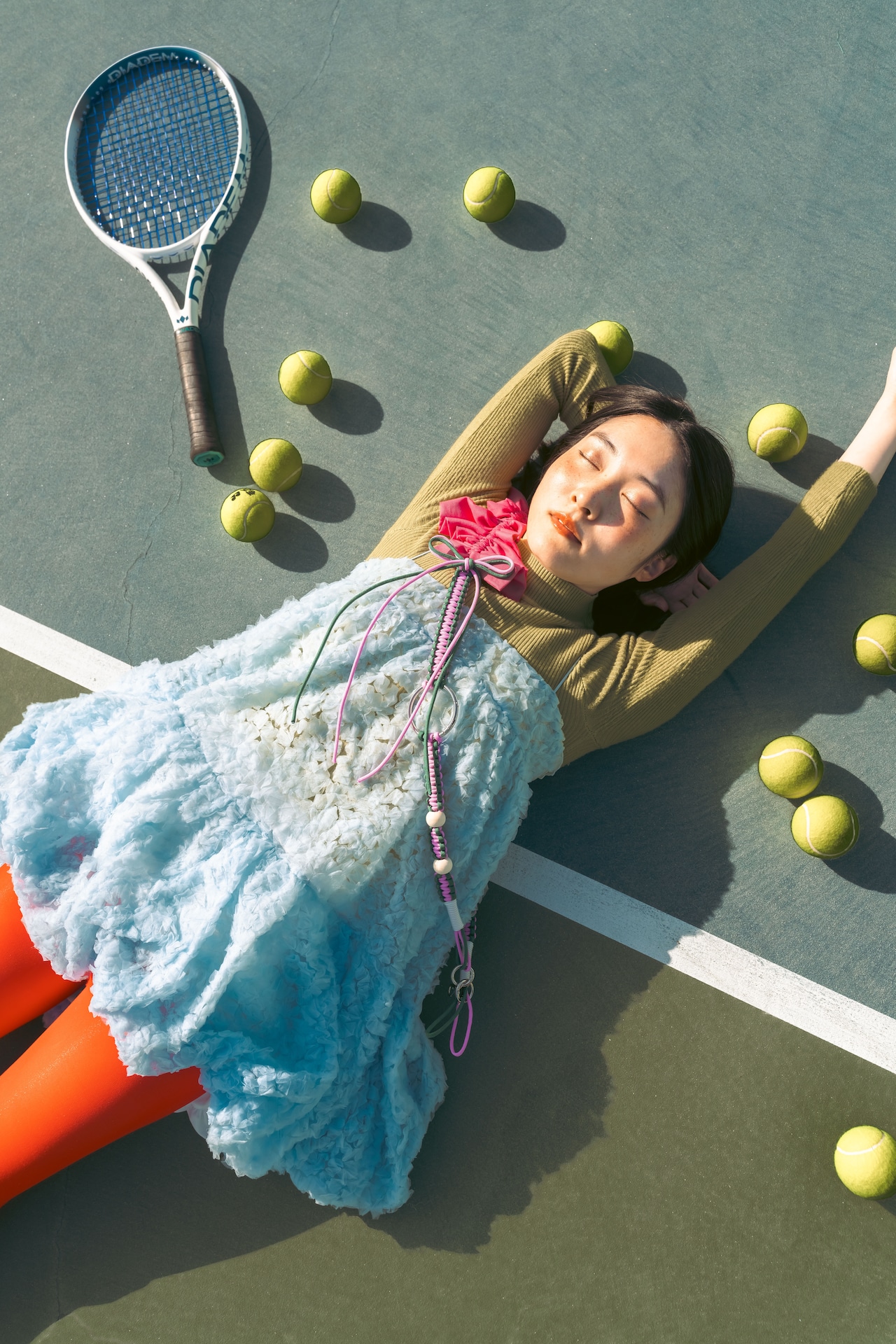 bi-tone frill strap Pink×Green