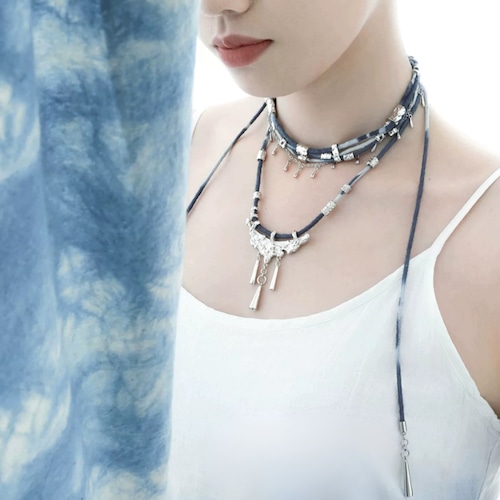 Indigo cord necklace set C1581