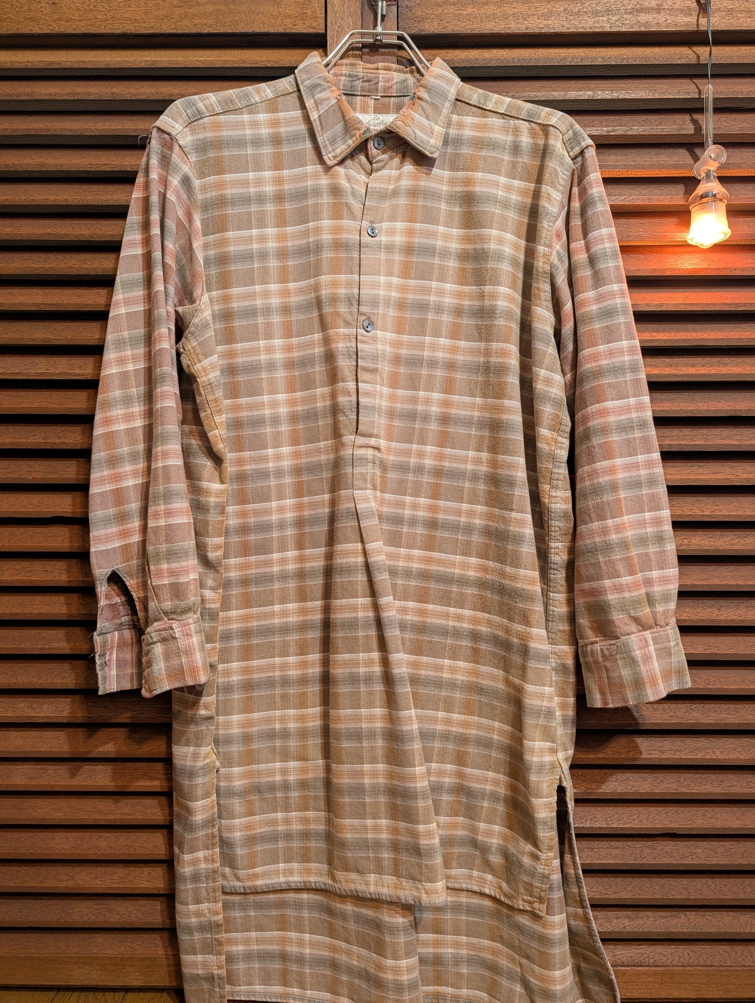 60s France La Forestiere Granpa Shirt Orange Brown Check Gusset