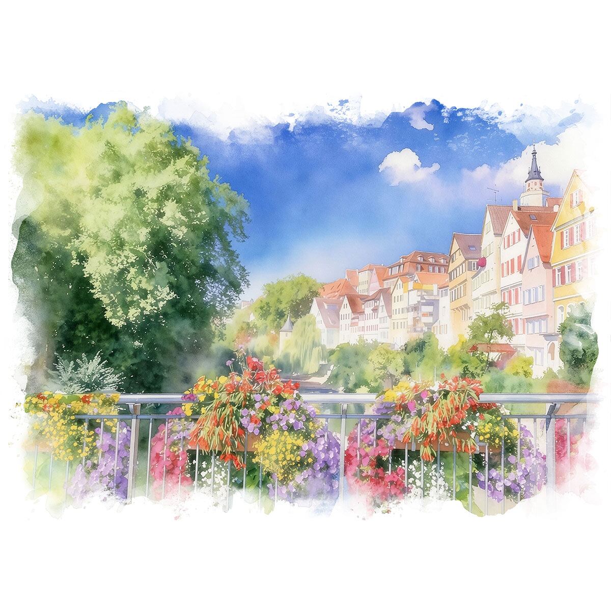 絵画 ドイツ 風景画(街並み) テュービンゲン インテリアアート額付き