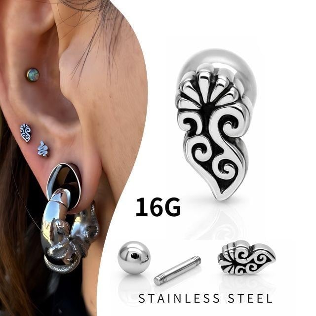 ボディピアス 16G ゴシック リーフ ストレート ロブ 軟骨ピアス