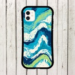 受注生産 iPhoneケース 青緑の水面マーブル｜マーブルアート PABS063C
