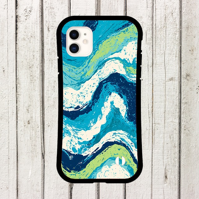受注生産 iPhoneケース 青緑の水面マーブル｜マーブルアート PABS063C