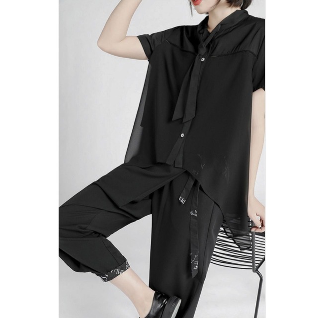 Chiffon material stand collar bow tie blouse C1071