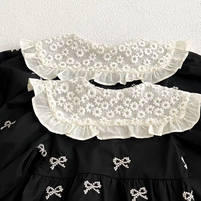 【取寄】流行りのリボンが可愛すぎるフリル襟のリボン長袖ワンピース