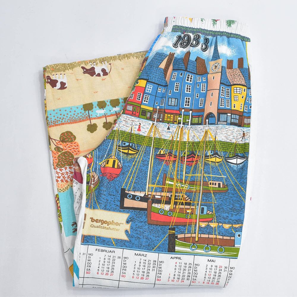 Remakeリメイク ヴィンテージ テキスタイル パッチワーク デザイン 再構築 ルーズシルエット イージーパンツ ツギハギ 古着 裏地付き レディースW66~98cm