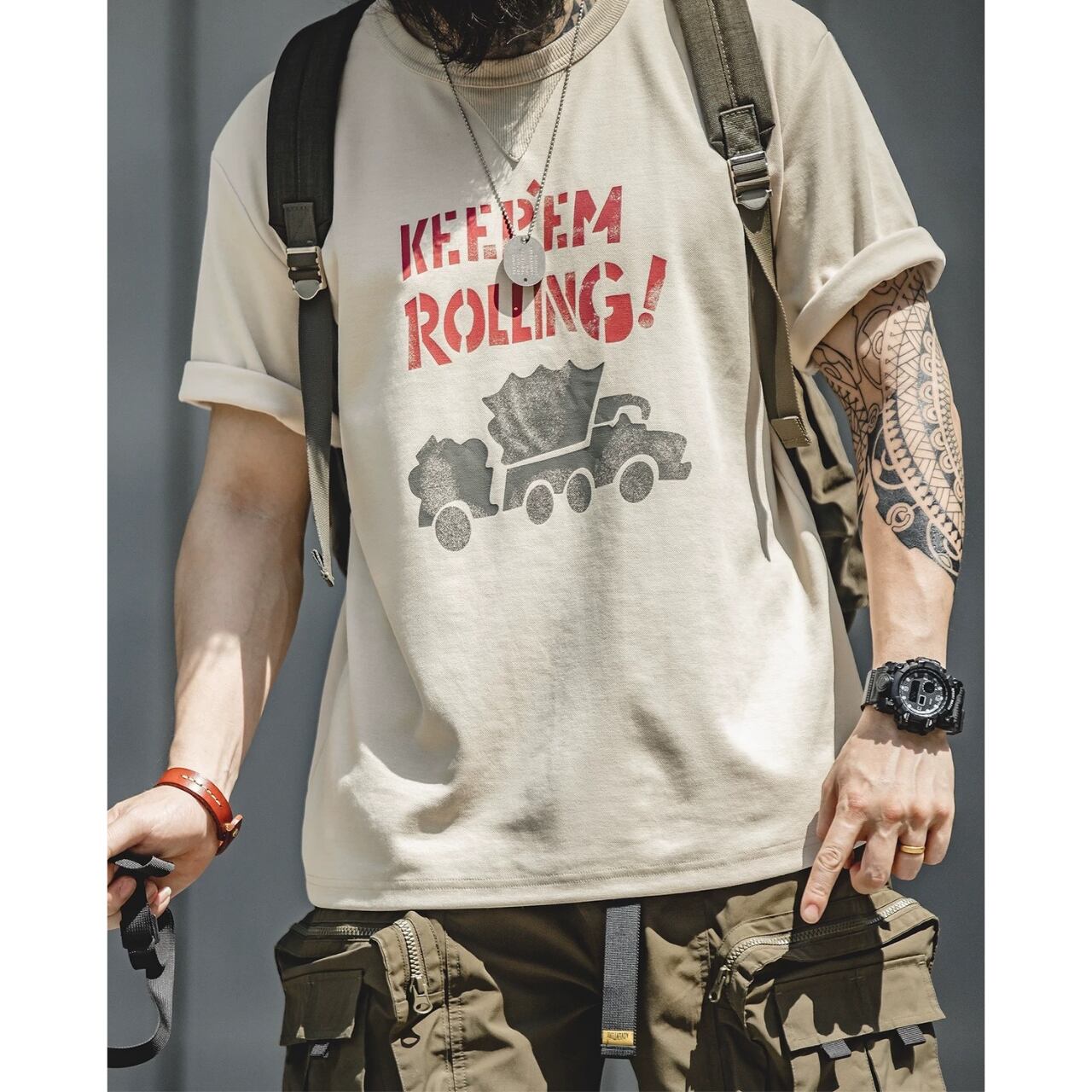 グラフィックプリント クルーネック Tシャツ 00239