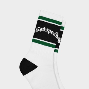 GOD SPEED / og logo striped sock white green
