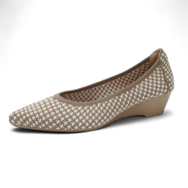 ニットウェッジパンプス　ベージュ千鳥　knit wedge pumps Beige houndstooth　254-S-4