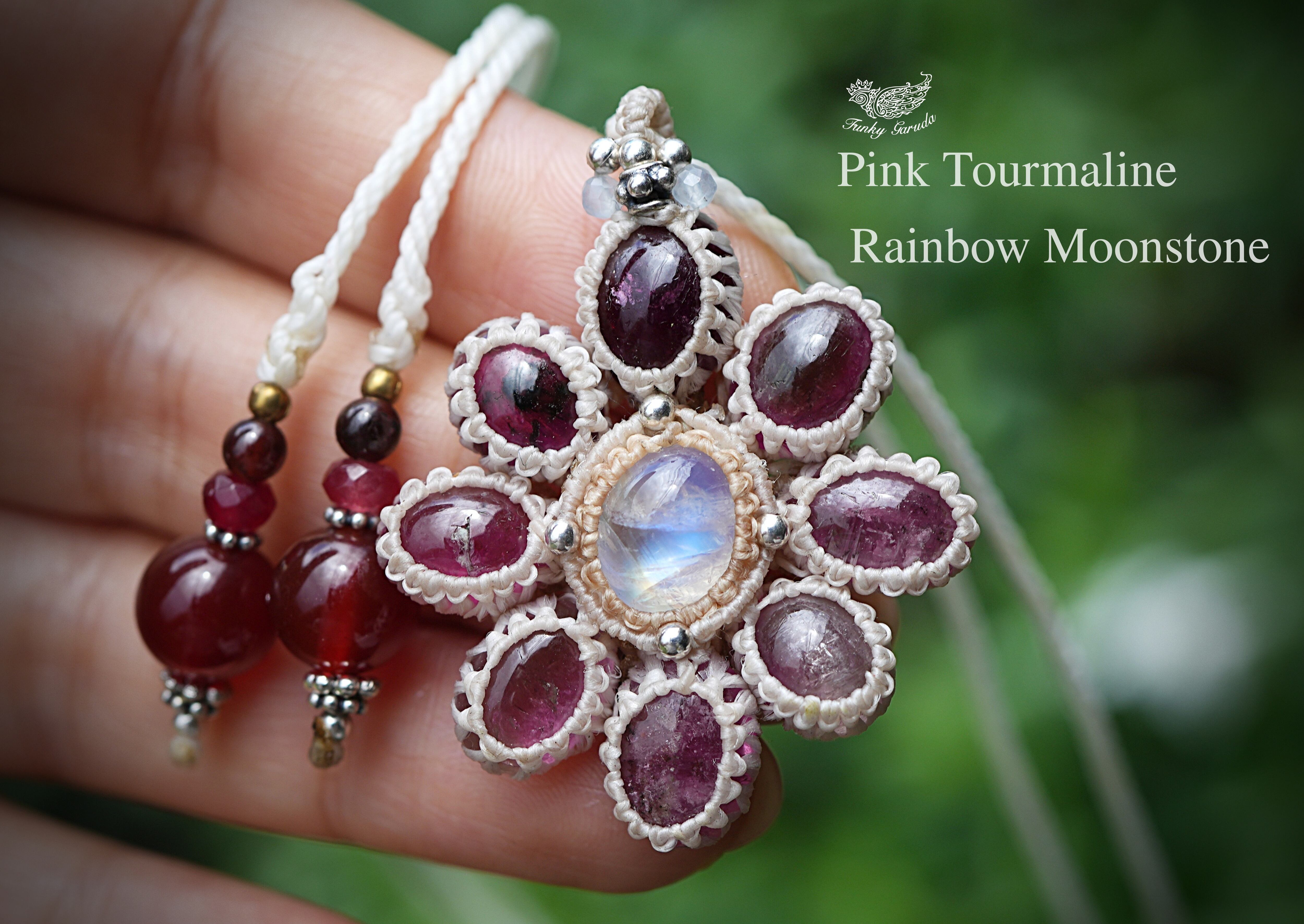 お花★ピンクトルマリン マクラメネックレス 1688