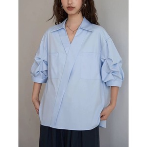 cross neck volume sleeve shirt   101458