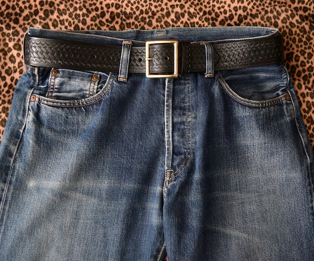 GOOD! BOSTON LEATHER BASKET WEAVE GARRISON BELT 34